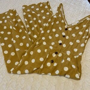 Monteau Small Mustard‎ Polka Dot One Piece Sleevelesss Romper Buttonfront Boho